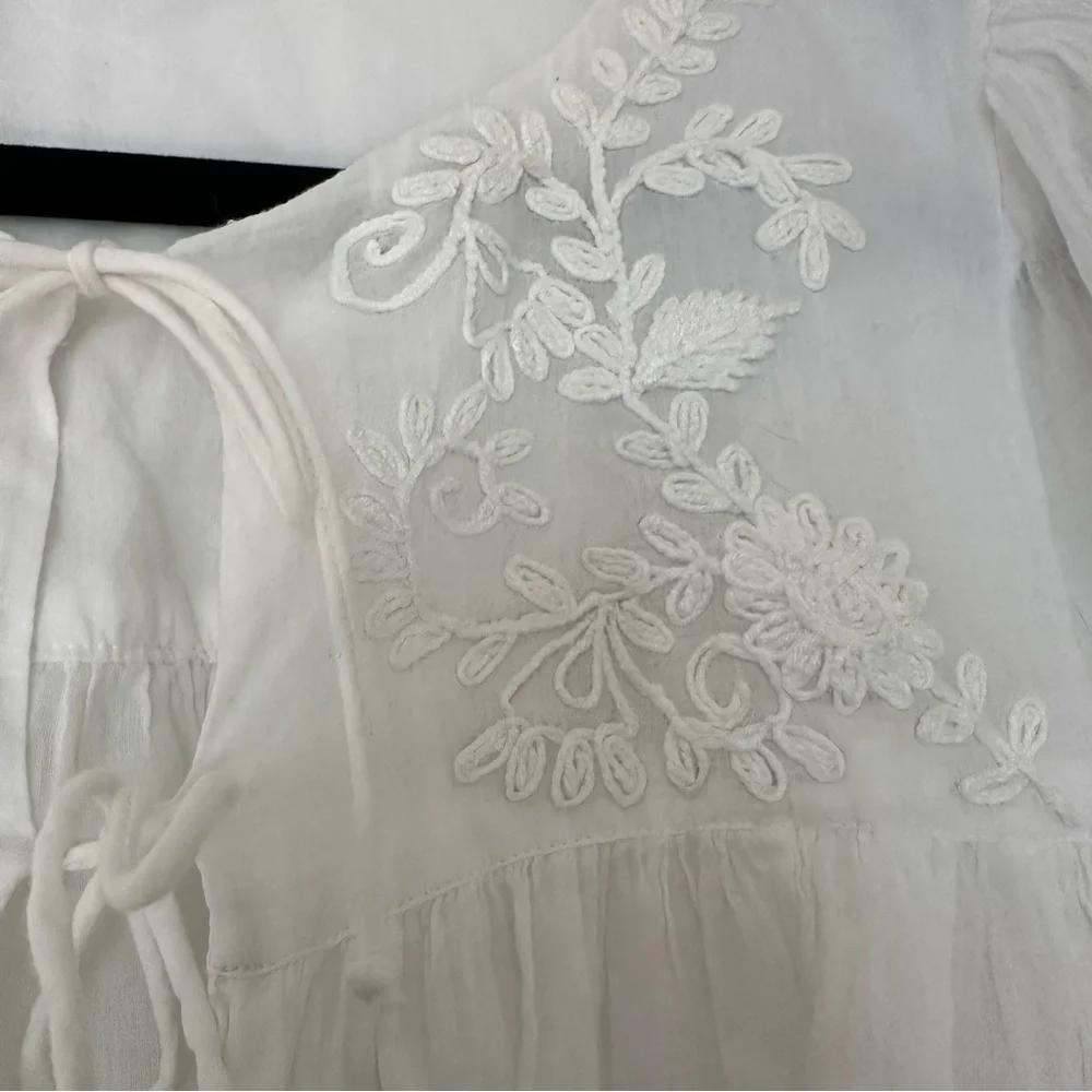 India Collection Emerson Fry Organic Cotton Embroidered Tie Front Top Womens - Picture 4 of 14